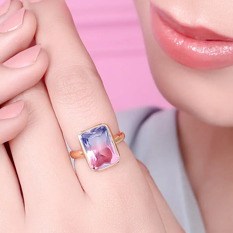Fashion Sakura Princess Ring Pink White Crystal Stone Ring Feminine Charm  Dainty Bridal Flower Cubic Zirconia Engagement ring | SHEIN USA